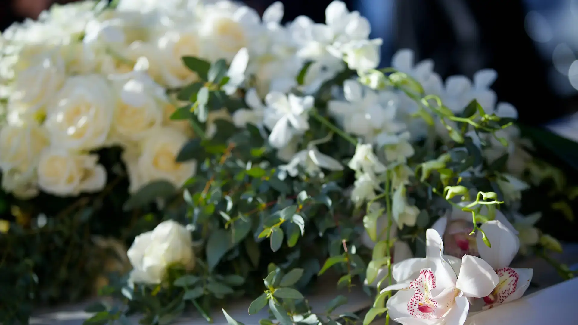 beautiful white flowers at cemetery